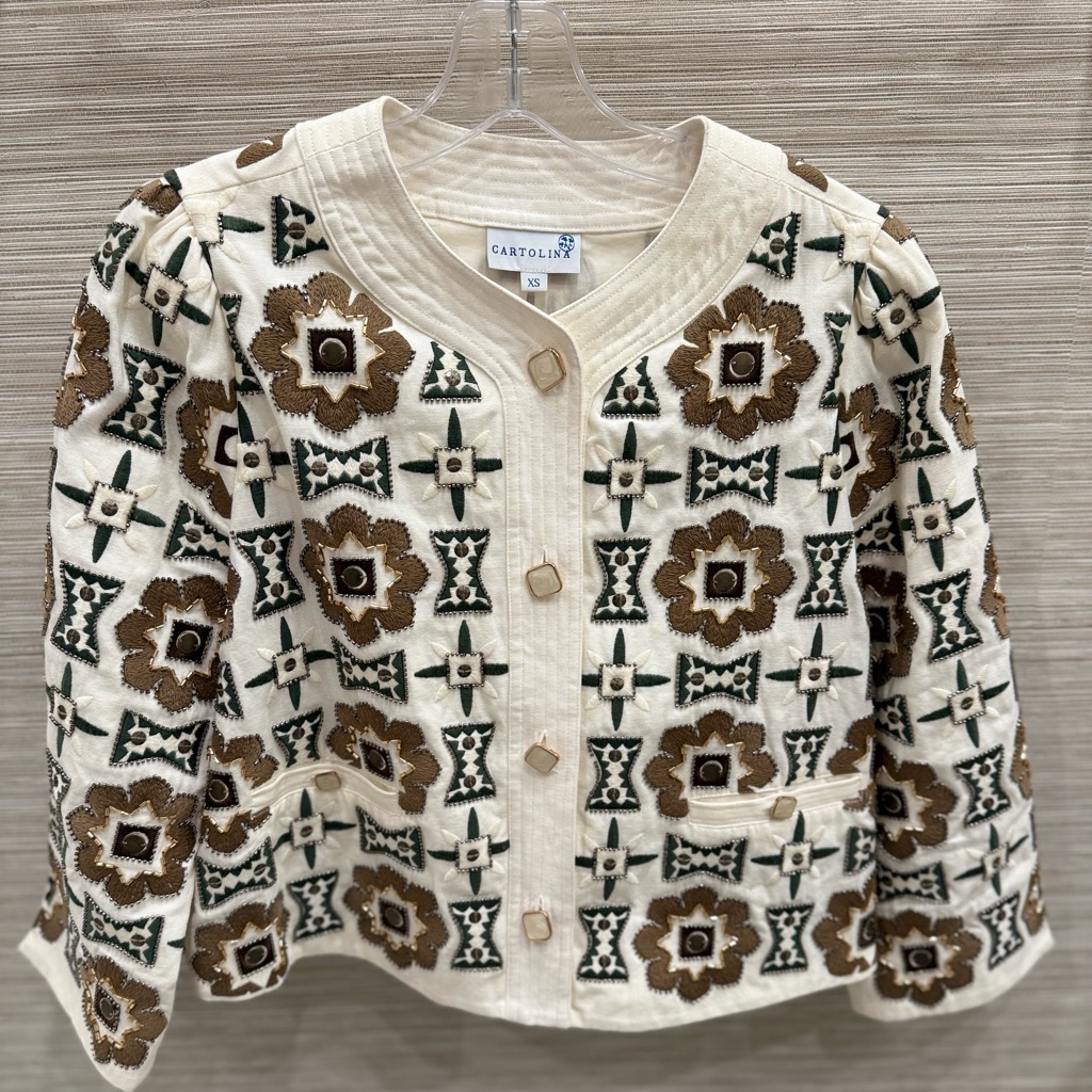 Cartolina Brand Cream Jacket With Floral Embroidery